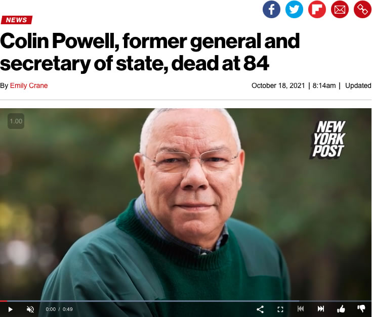 Fully Vaccinated Colin Powell, Former General and Secretary of State, Dies of COVID